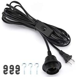 ACBungji 20ft Hanging Pendant Light Cord Kit with On/Off Switch Plug in,1 Pack Extension Wire with E26 E27 Lamp Socket,Shade Ring Holder for Lighting Cage,Black