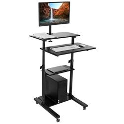 Mount-It Mobile Stand Up Desk / Height Adjustable Computer Work Station Rolling Presentation Cart With Monitor Arm (MI-7942B), Black