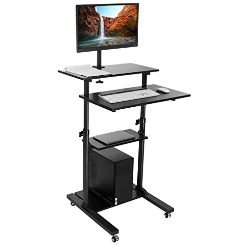Mount-It Mobile Stand Up Desk / Height Adjustable Computer Work Station Rolling Presentation Cart With Monitor Arm (MI-7942B), Black