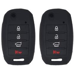 WEIBISS 2 Pack 4 Buttons Soft Silicone Rubber Remote Flip Key Fob Cover Case Protector Holder Jacket for Kia Sorento Sportage Rio Soul Forte Optima Carens, Black