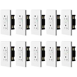 SuperInk Self-Test GFCI Outlet 20 Amp10 Pack, ETL Listed, Tamper-Resistant, Weather Resistant Receptacle Indoor or Outdoor Use, LED Indicator with Decor Wall Plates and Screws,White