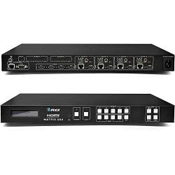 Professional 4K 4x4 HDMI Extender Matrix by OREI - HDBaseT UltraHD 4K @ 60Hz 4:2:0 Over Single CAT5e/6/7 Cable with HDR Switcher & IR Control, RS-232 - Up to 230 Ft - Loop Out - 4 Receivers Included