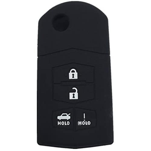 Ezzy Auto Black 4 Buttons Silicone Rubber Key Fob Case Key Cover Key Jacket Skin Protector fit for Mazda 3 5 6 Mazda CX-7