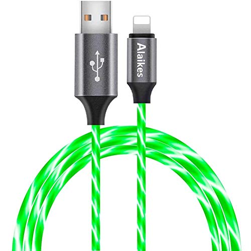 6ft LED Charger Cable, Light Up Visible Flowing Charger Charging Cord Compatible with Phone12 Plus/XS/XR/X/11/8 Plus / 8/7 Plus/6 Plus/5/5S(6FT, Green)