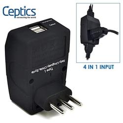 Italy Travel Plug Adapter by Ceptics, 4 In 1 Power Plug (Type L) - Universal Socket - Dual USB - Perfect to Charge Your Electronics While Traveling to Venice, Chile, Uruguay - AC Outlet - Usa to Italy
