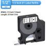 OfficeWorld 6-Pack Compatible Dymo D1 Label Tape 45013 S0720530 Black on White 1/2 Inch x 23 Feet for DYMO LabelManager 160 280 210D 360D 420P Wireless PnP 220P 260P 450D 500TS 450DUO Label Maker