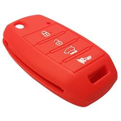 Coolbestda Rubber 4buttons Flip Key Fob Cover Case Keyless Entry Jacket Protector Holder for Kia Sorento Sportage Rio Soul Forte Optima Carens Red （Not Fit Smart Key Fob）