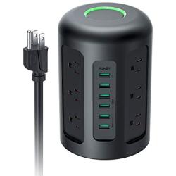 AUKEY Power Strip Tower, 1500 Joules Surge Protector with 6 USB Ports,12 AC Outlets and 5-Foot Heavy Duty Extension Cord for Smartphones, Laptop, Tablet, and More Appliances
