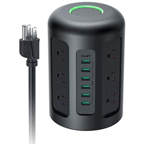AUKEY Power Strip Tower, 1500 Joules Surge Protector with 6 USB Ports,12 AC Outlets and 5-Foot Heavy Duty Extension Cord for Smartphones, Laptop, Tablet, and More Appliances