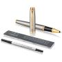 Parker IM Rollerball Pen, Brushed Metal and Gold with Fine Point Black Ink Refill (1975542)