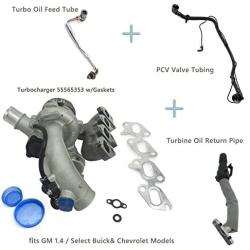 Turbocharger 55565353 667-203 w/Gaskets. Match with Turbine Oil Return Pipe & Oil Feed Line & Positive Crank Ventilation Valve Pipe Compatible with Chevy Cruze Sonic Trax & Buick Encore 1.4T