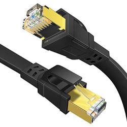 Cat 8 Ethernet Cable, 10FT Flat 40Gbps 2000Mhz High-Speed LAN Cable, RJ45 Connector with Gold Plated SFTP Patch Cord, Heavy Duty Gigabit Cord for Router, Modem, Laptop, Xbox, PS4, Gaming - Black