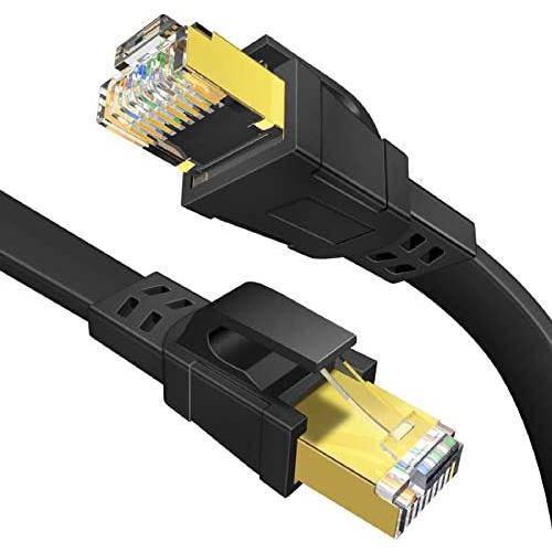 Cat 8 Ethernet Cable, 10FT Flat 40Gbps 2000Mhz High-Speed LAN Cable, RJ45 Connector with Gold Plated SFTP Patch Cord, Heavy Duty Gigabit Cord for Router, Modem, Laptop, Xbox, PS4, Gaming - Black