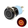 DaierTek Momentary Push Button Switch Waterproof 1NO1NC SPDT ON Off 5 Pin Black Metal Shell with Red Ring Power Symbol LED for 16MM Mounting Hole