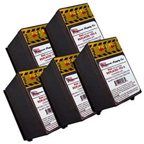 5 X Pitney Bowes 793-5 Red Ink Cartridge for P700, DM100, DM100i & DM200L Postage Meters