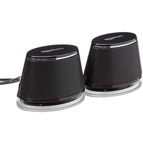 Amazon Basics USB-Powered PC Computer Speakers with Dynamic Sound | Black, 4-pack