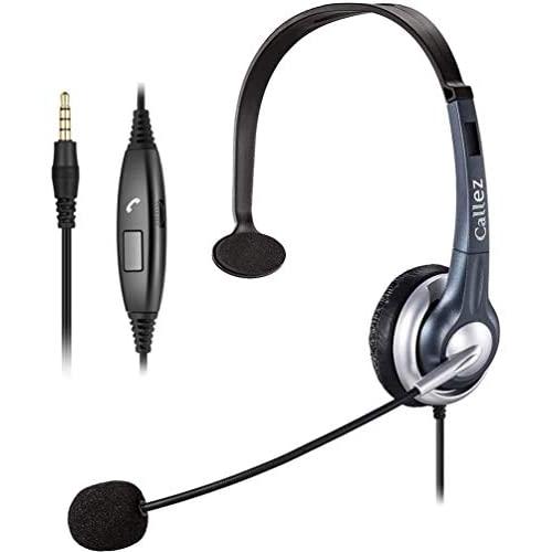 Callez C300E1 3.5mm Cell Phone Headset Mono, Truck Driver Headsets with Noise Canceling Mic, Compatible with iPhone Samsung Huawei HTC LG BlackBerry Mobile Phone Smartphones iPad iPod Skype PC