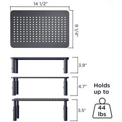 Evoomi Computer Monitor Stand Laptop Stand for Desk [2 Pack] – Sturdy Black Steel Adjustable Monitor Riser Stand for Laptop, Desktop, Printer – Top-Vented, Anti-Skid Computer Desk Riser Laptop Riser