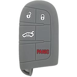 Ezzy Auto Gray 4 Buttons Silicone Key Fob Case Cover Key Cover Key Jacket Skin Protector fit for Dodge Challenger