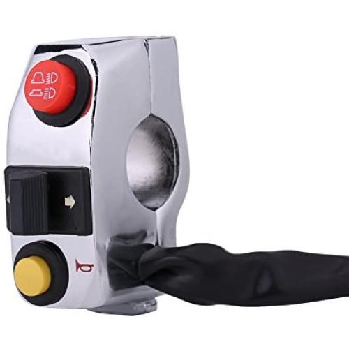 Qiilu 7/8'' Motorcycle Handlebar Waterproof Control Switch with Horn Turn Signal High Low Beam Control Universal for Motorbikes, Electric Bike, ATVs, Scooters