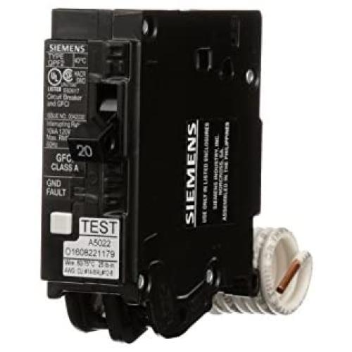 Siemens QF120A Ground Fault Circuit Interrupter, 20 Amp, 1 Pole, 120 Volt, 10,000 AIC, Black
