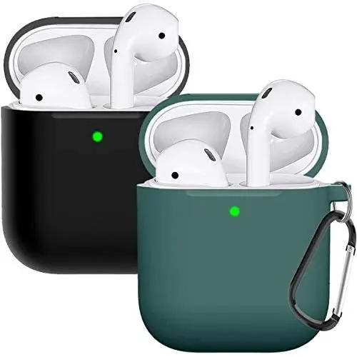 Compatible with AirPods Case Cover Silicone Protective Skin for Airpods Case 2&1 (2 Pack) Black/Midnight Green