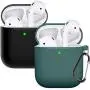 Compatible with AirPods Case Cover Silicone Protective Skin for Airpods Case 2&1 (2 Pack) Black/Midnight Green