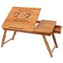 Bamboo Laptop Desk, Adjustable Portable Breakfast Serving Bed Tray with Tilting Top Drawer for Surfing Reading Writing Eating (Bamboo)