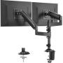 Huanuo Dual Monitor Stand - Height Adjustable Gas Spring Arm Swivel Monitor Desk Mount Fit Two 22 to 32 inch Computer Screen with C Clamp, Grommet Mounting Base, Each Arm Hold 4.4 to 26.5 lbs