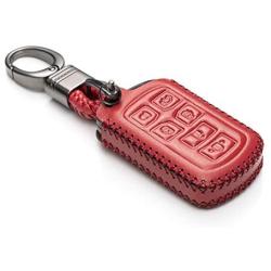 Vitodeco Genuine Leather Smart Key Keyless Remote Entry Fob Case Cover with Key Chain for 2011-2020 Toyota Sienna (6 Buttons, Red)