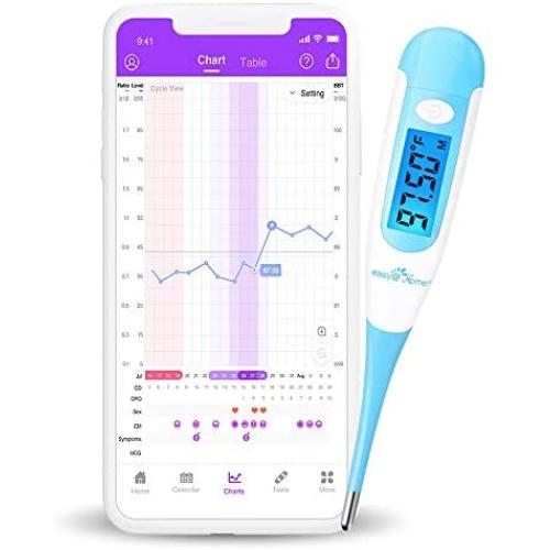 Easy@Home Digital Basal Thermometer with Blue Backlight LCD Display, 1/100th Degree High Precision and Memory Recall, Upgraded EBT-100B(Blue)