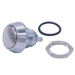 mxuteuk 2pcs 12mm Momentary Push Button Switch Waterproof 1NO SPST DC/AC 36V 2A ON/Off Silver Stainless Steel Shell Suitable for 1/2“ Mounting Hole DU-12NB-10T