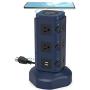 SUPERDANNY Surge Protector Tower with 10W Wireless Charger, Spin Power Strip Tower 13A Vertical Charging Station with 10 AC Outlets+4 USB Slots and 6.5ft Extension Cord for Home Office Garage, Blue
