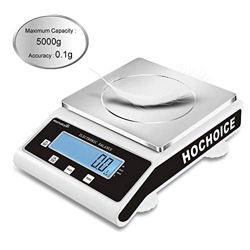 Hochoice Accuracy:0.1g Laboratory Digital Analytical Balance High-Precision Electronic Scales Industrial Scale Jewelry Scales Strain Sensor Square pan(MAX Capacity:5000g, Accuracy:0.1g)