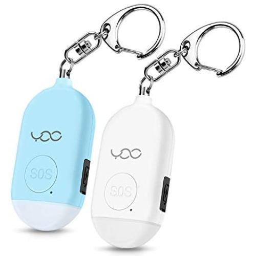 YDO Safe Personal Alarm, 130db Personal Safety Alarm Siren Song for Women Keychain with USB Rechargeable, LED Flashlight, Emergency Self Defense Safe Sound for Kids & Elderly 2 Pack (White&Blue)