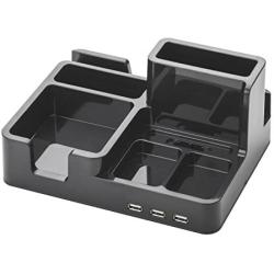 All-in-One Desk Organizer & Docking Station/Stand for iPad/iPhone/Tablets/Smartphones with 3 USB Ports