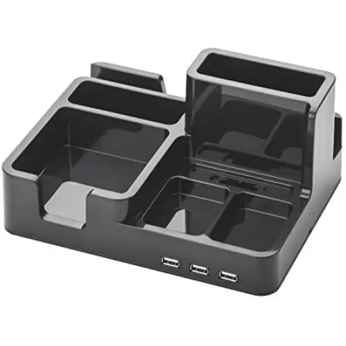All-in-One Desk Organizer & Docking Station/Stand for iPad/iPhone/Tablets/Smartphones with 3 USB Ports