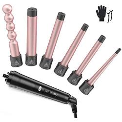 6 in 1 Curling Wand Set - Hair Curling Iron with 6 Interchangeable Ceramic Barrels with LCD Temperature Control and Anti-scalding Tip, 0.35-1.25 Inch Hair Curler for All Hair Types(Glove Include)