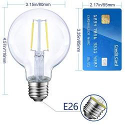 LED Globe G25 Dimmable Edison Light Bulb, 40 Watt Equivalent, 5000K,350LM, E26 Medium Screw Base, Christmas Light, G80 LED Edison Light Bulb, UL Listed, 6-Pack