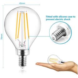 Ascher E12 Candelabra LED Light Bulbs 60 Watt Equivalent, 550 Lumens, Warm White 2700K, Decorative G45 LED Globe Bulbs, Filament Clear Glass, Non-Dimmable, Pack of 5