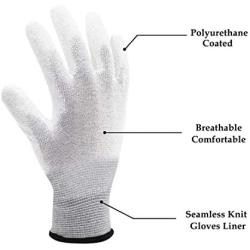 SiinvdaBZX 12 Pairs ESD Anti Static Gloves Polyurethane Coated Carbon Fiber Safe Work Gloves for Computers Electronics, Size Large