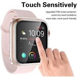 【3 Pack】 Easuny Hard Case Cover Design for Apple Watch Series 6 SE Series 5 4 44mm with Built-in Glass Screen Protector - Overall Protective Accessories for iWatch Women Men,Black Clear Silver