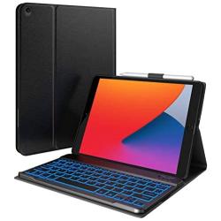 iPad 8th Generation Case with Keyboard & Pencil Holder, iPad 10.2 2020 & Air 3 10.5 Compatible - 7 Color Backlit Keyboard - Slim Leather Folio Smart Cover for iPad 8, 2019 iPad 7 & Air 3rd Gen (Black)