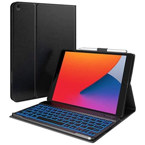 iPad 8th Generation Case with Keyboard & Pencil Holder, iPad 10.2 2020 & Air 3 10.5 Compatible - 7 Color Backlit Keyboard - Slim Leather Folio Smart Cover for iPad 8, 2019 iPad 7 & Air 3rd Gen (Black)