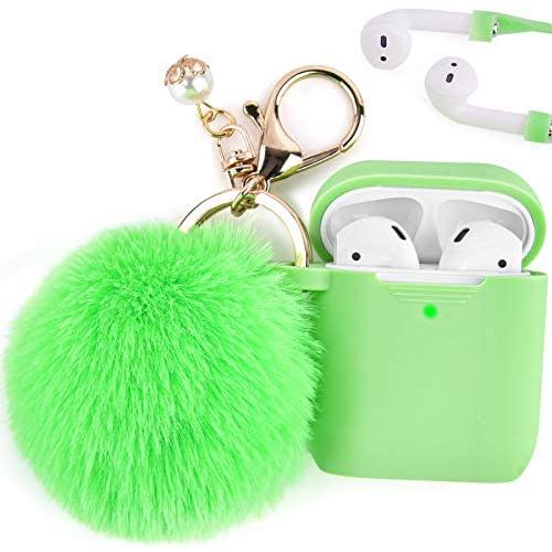 Filoto Case for Airpods , Airpod Case Cover for Apple Airpods 2&1 Charging Case, Cute Air Pods Silicone Protective Accessories Cases/Keychain/Pompom/Strap, Best Gift for Girls (Avocado Green)