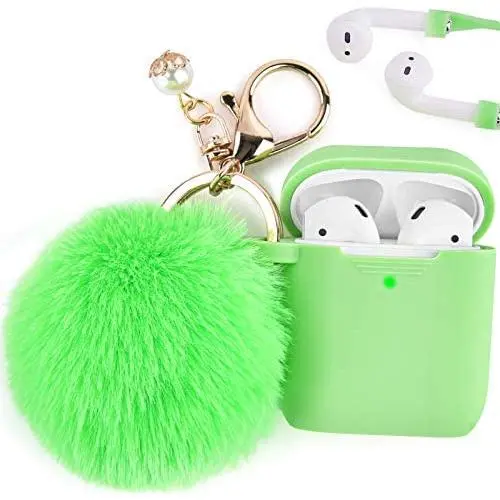 Filoto Case for Airpods , Airpod Case Cover for Apple Airpods 2&1 Charging Case, Cute Air Pods Silicone Protective Accessories Cases/Keychain/Pompom/Strap, Best Gift for Girls (Avocado Green)