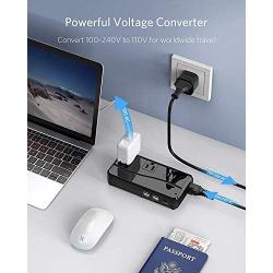 BESTEK Universal Travel Adapter 100-220V to 110V Voltage Converter 250W with 6A 4-Port USB Charging 3 AC Sockets and EU/UK/AU/US/India Worldwide Plug Adapter (Black)