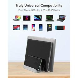 Vertical Laptop Stand - AboveTEK - 3 Slots for Computer, Tablet, Phone - Fits All Laptop Models （up to 17.3''） - Heavy Duty Polished Aluminum Desktop Holder - Anti Slide Silicone Grips - Silver