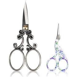 BIHRTC Vintage Cloud Pattern Scissors and Classic Crane Design Sewing Scissors for Embroidery, Sewing, Craft, Art Work & Everyday Use - Pack of 2,1 Pair Per Design