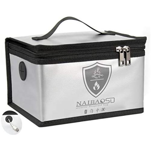 NAIBAOSD Fire-Proof and Explosion-Proof Bag LIPO Battery Safety Storage Bag, Fireproof Bag for Valuable Electronic Products, Can Be Used for Charging and Storage (8.75x6.5x5 inches)